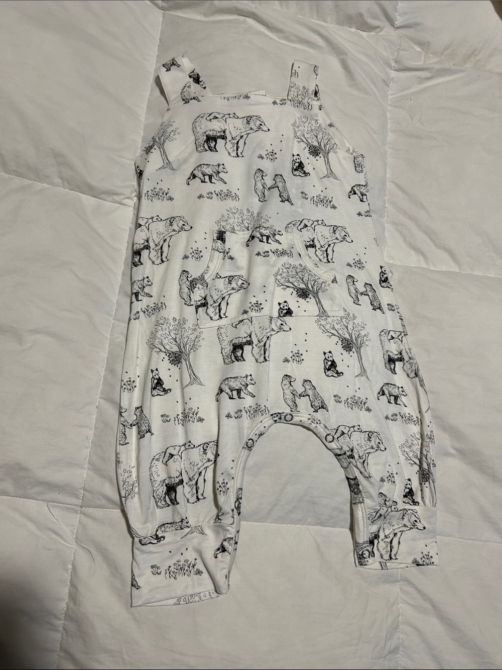 NWT kate quinn White and Black Bear Print Bamboo One-Piece Overalls